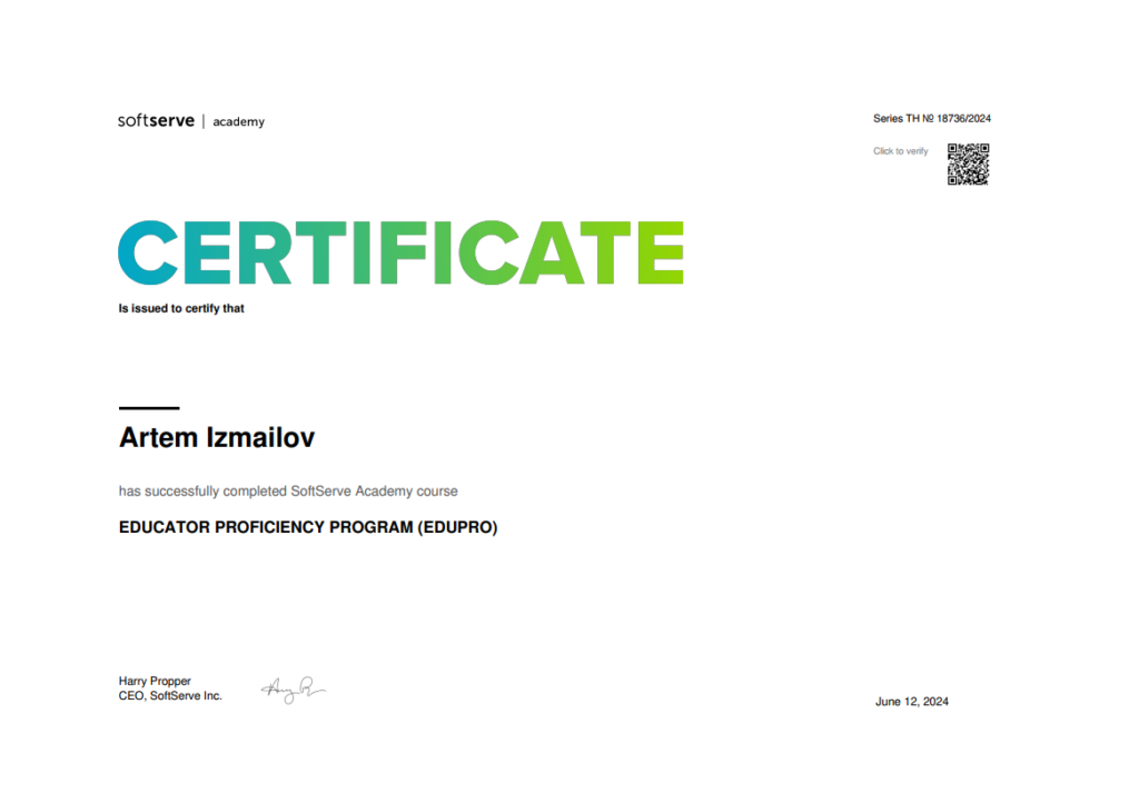 Artem Izmailov Certificate